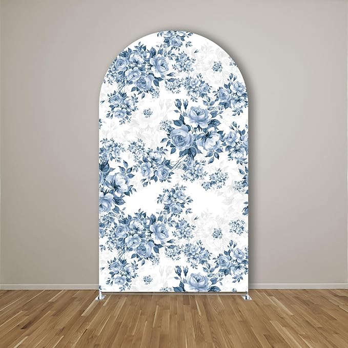 Blue Florasl Arch Backdrop Cover Baby in Bloom Baby Shower Decorations Arch Stand Spandex Covers Afternoon Tea Event Wedding Birthday Party Decors (3.3x6.5ft Cover,3856)