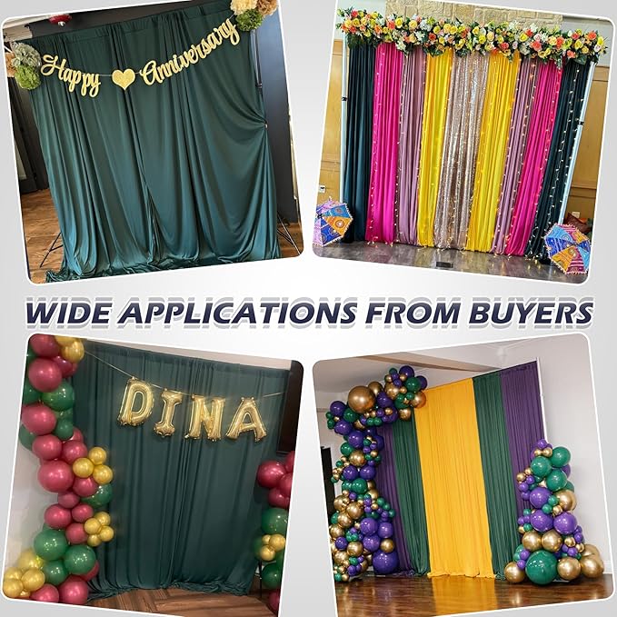 40ft x 10ft Wrinkle Free Hunter Green Backdrop Curtain for Jungle Parties, 8 Panels 5×10ft Soft Silky Green Polyester Photo Backdrop Drapes for Wedding Birthday Photography Christmas Background Cloth
