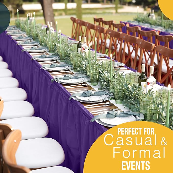 Exquisite Ruffle Table Skirt Purple 12 Pack 14 Ft Long Table Skirts for Rectangle Tables 6ft Plus or Round Tables Skirts with Adhesive Strip for Gender Reveal Decor & Happy Birthday Parties