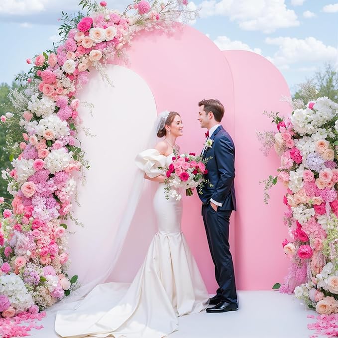 White and Pink Arch Cover 3 Set-7.2FT, 6.6FT, 6FT Arch Backdrop Cover Spandex Fitted 2-Color Fabric Stand Covers for Baby Shower Gilrs Birthday Party Ceremony Banquet Photo Background Decorations