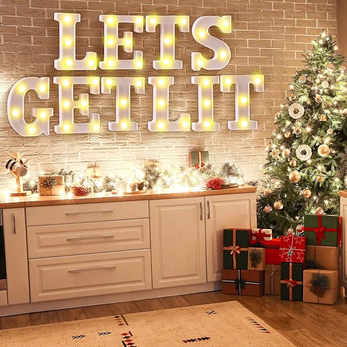 Honoson 10 Pcs Christmas Decorations Indoor Lets Get Lit Lights up Sign Christmas Party Table Decorations for Holiday Party Home Room Neon Wall Light Decor Xmas Gift