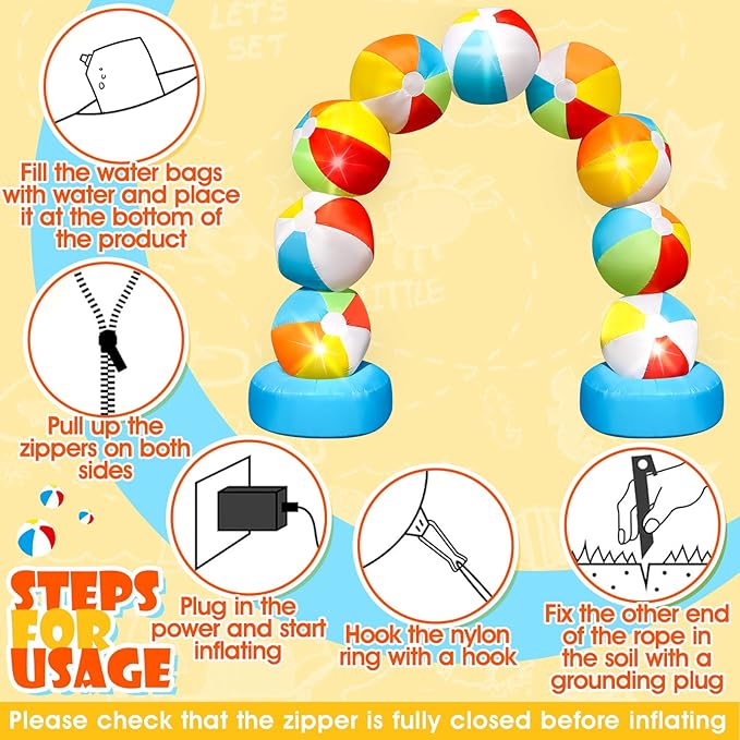 8FT Winter Inflatable Beach Ball Arch Blow Up Arch Built-in 5 LED Lights for Winter Inflatables Outdoor Decorations Birthday Party Favors Spring Party Supplies for Pool Beach Yard Lawn Garden Decor