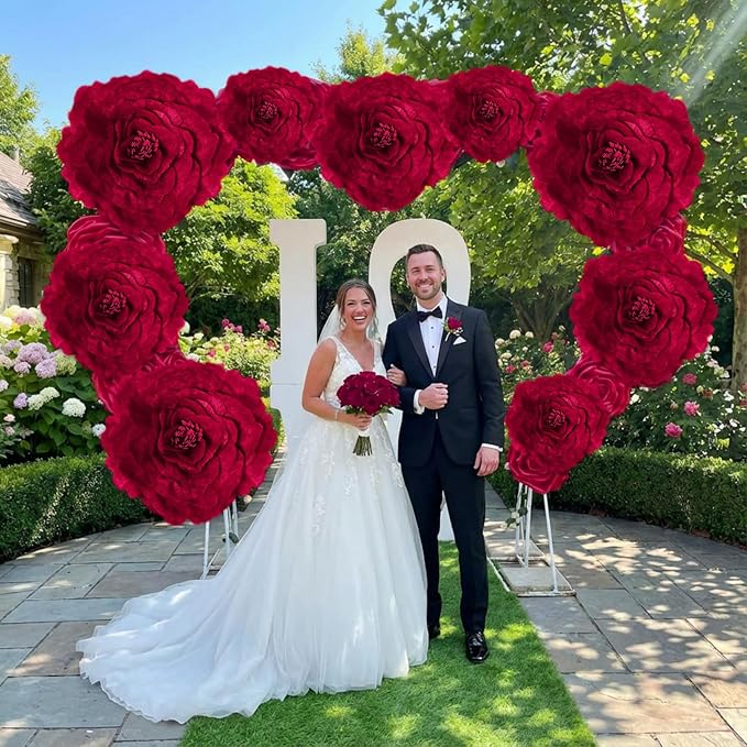 Norme 3 Pcs Valentine Giant Flowers for Decoration 12, 16, 20 Inch Large Rose Petals Giant Flowers Large Burgundy Red Rose for Wedding, Home Decor, Anniversary Birthday Valentine's Day