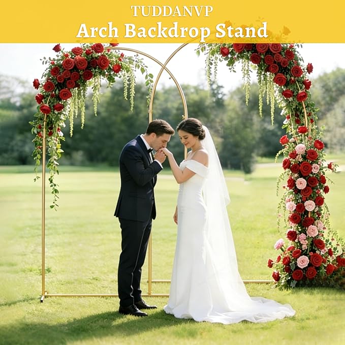 Arch Backdrop Stand - 2PCS (7.2ft, 6.6ft) Upgraded Metal Arch Backdrop Stand - Easy to Set up Gold Wedding Arch Frames- for Weddings, Birthday Parties, Baby Showers, Family Gatherings