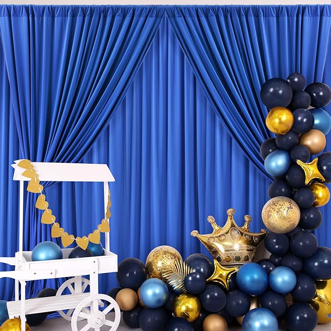 Outpain 20 ft x 8 ft Royal Blue Backdrop Curtain Panels, 4 Panels 5 ft x 8 ft Wrinkle Free Polyester Photography Backdrop Drapes, Wedding Party Home Decoration Supplies