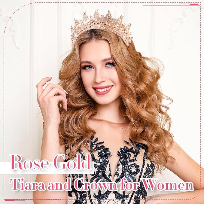 10 Pieces Crown Tiara for Women Crystal Headband with Comb Princess Rhinestone Queen Crown Bridal Hair Accessories Jewelry for Women Prom Birthday Party Wedding Gifts(Rose Gold)