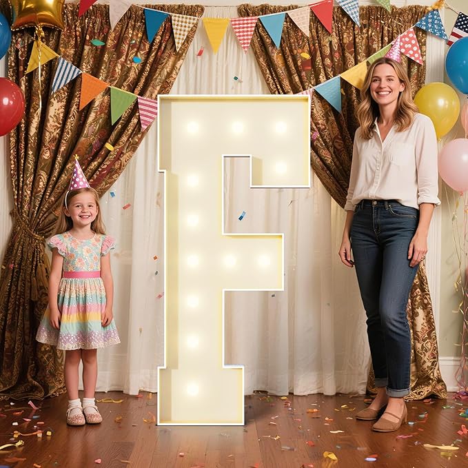 4FT Marquee Letters F Sign,Large Light Up Numbers Party Decoration - Hook and Loop Fastener,No Tools Easy Setup, Corrugated Plastic for Birthdays Weddings Baby Anniversaries(Letters F)
