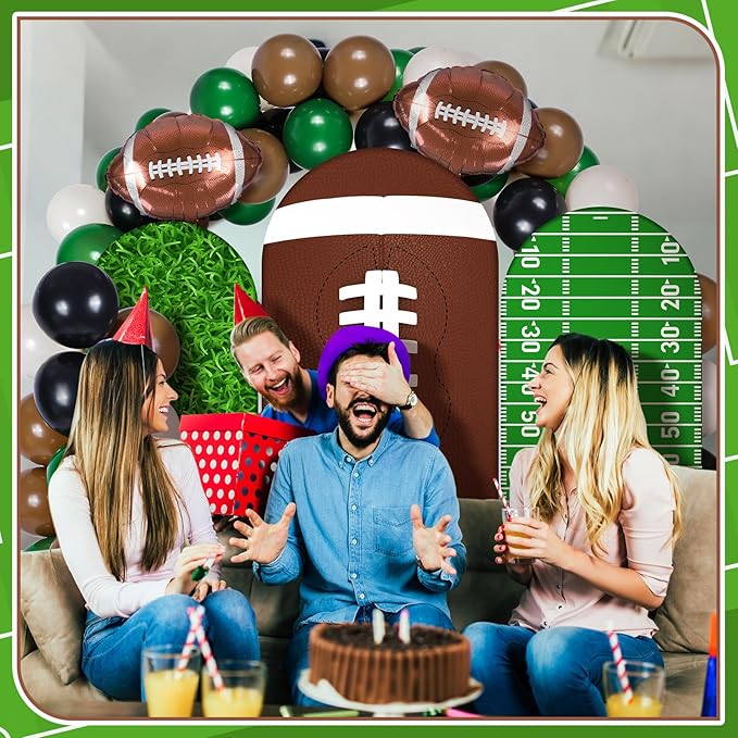 34 Pieces Football Party Decorations 4ft 5ft 6ft Football Spandex Arch Backdrop Cover Dark Green Black Beige Brown Foil Balloons for Sports Game Birthday Party Decor