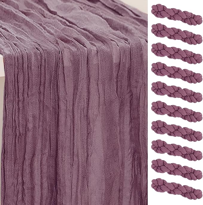 10 Pack Dusty Purple Cheesecloth Table Runner 35x120 Inch 10Ft Rustic Gauze Cheese Cloth Table Runner Sheer Cheesecloth Table Runners for Wedding Party Bridal Shower Decoration