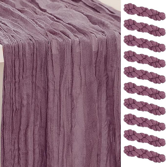 10 Pack Dusty Purple Cheesecloth Table Runner 35x120 Inch 10Ft Rustic Gauze Cheese Cloth Table Runner Sheer Cheesecloth Table Runners for Wedding Party Bridal Shower Decoration