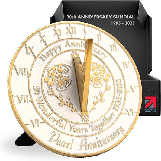 Anniversary Sundial Gift for 30th Pearl Wedding Anniversary in 2025 - Recycled Metal Home Decor Or Garden Present Idea - Handmade in UK for Him, Her Parents Or Couples 30 Year Celebration