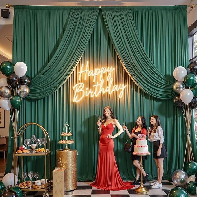 20ft x 15ft Hunter Green Wrinkle Free Backdrop Curtains for Parties,Silky Polyester Fabric Wedding Ceiling Drapes,4 Panels 15ft Photo Back Drop Drapes for Birthday Photography Stage Background Cloth