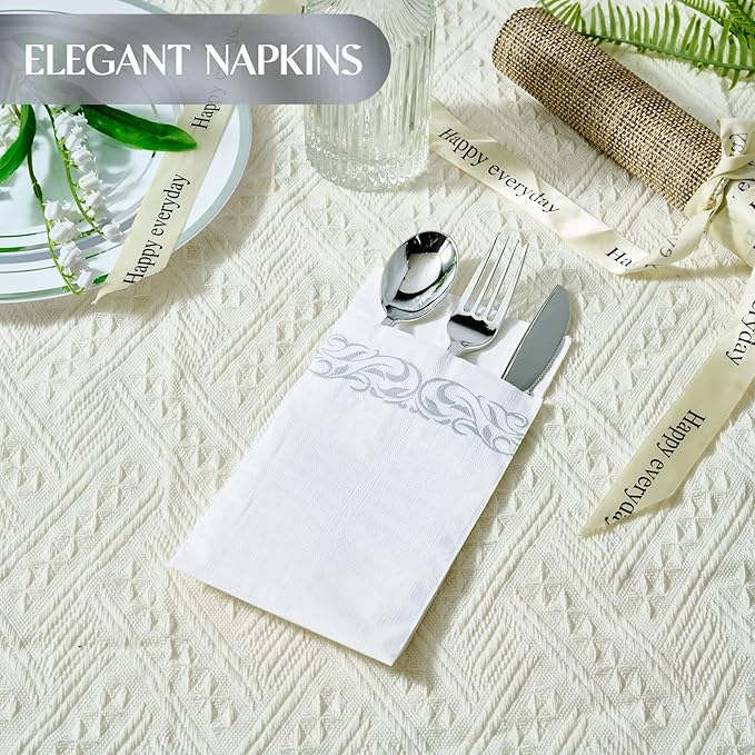 Vplus 600 Pack Paper Napkins Guest Towels Disposable Premium Quality 3-ply Dinner Napkins Disposable Soft, Absorbent, for Kitchen, Wedding, Parties, Dinners or Events(Silver)
