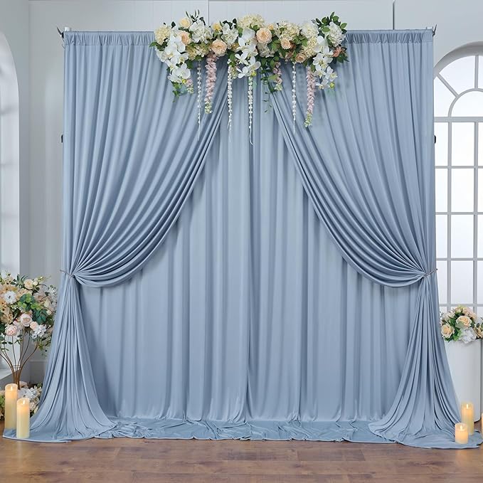 40ft×10ft Wrinkle Free Dusty Blue Backdrop Curtain for Parties, 8 Panels 5×10 ft Soft Silky Polyester Photo Backdrop Drapes for Wedding Birthday Baby Shower Photography Home Decor