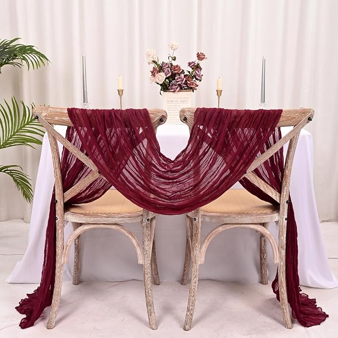 25 Pack Burgundy Cheesecloth Table Runner 17 x 108 Inch Fall Thanksgiving Boho Rustic Farmhouse Gauze Cheese Cloth Runner for Wedding Party Baby Shower Home Decor Holiday Decorations