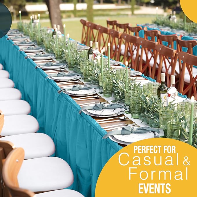 Ruffle Table Skirt Turquoise 48 Pack 14 Ft Long Table Skirts for Rectangle Tables 6ft Plus or Round Tables Skirts with Adhesive Strip for Gender Reveal Decor & Happy Birthday Parties by Exquisite