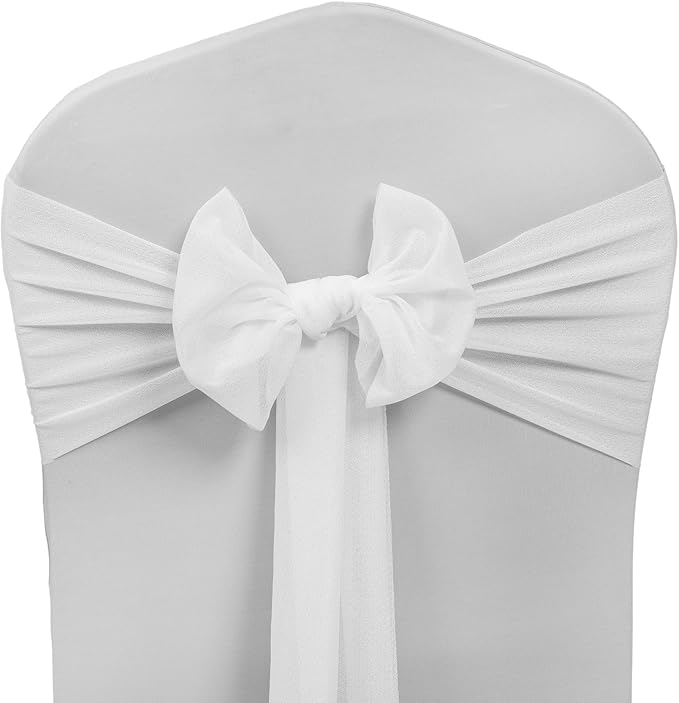VDS Pack of 250, Ivory, Sheer Chiffon Chair Sashes Bows Chair Cover Back Tie Ribbon for Wedding Birthday Baby Shower Engagement Ceremony Event Party Banquet Restaurant Dining Chair Decoration