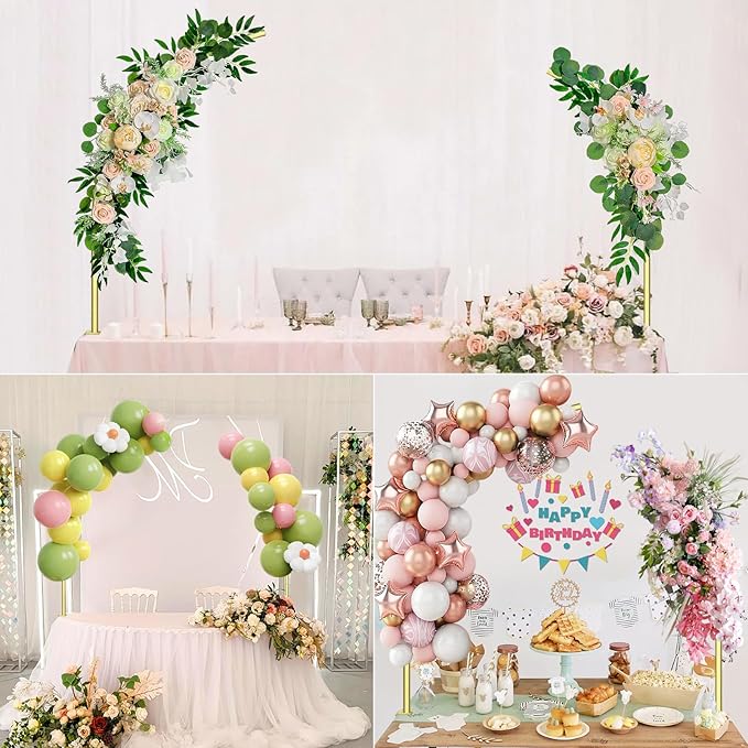 Metal Balloon Arch Kit for Tabletop, 5.3Ft & 4.7Ft Over The Table Rod Stand with Clamps and Half Arch Balloon Stand for Garden Wedding, Birthday, Baby Shower, Christmas, Halloween Decorations, Gold