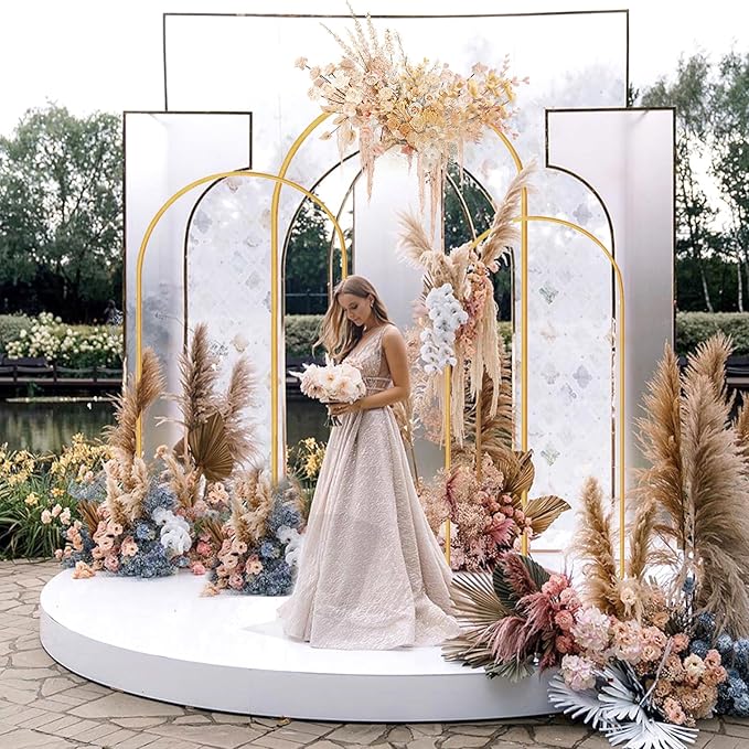 Metal Arch Stand Gold Wedding Backdrop Stand Set of 3 (7.2FT,6.6FT,6FT)Arched Frame for Birthday Party Baby Shower Graduation Ceremony Decoration (gold)