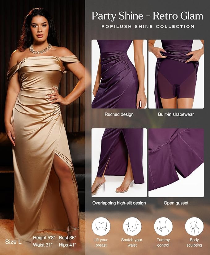 Popilush Womens Shapewear Maxi Dress Multi Way Wear Off The Shoulder Bodycon Long Cocktail Formal Dresses