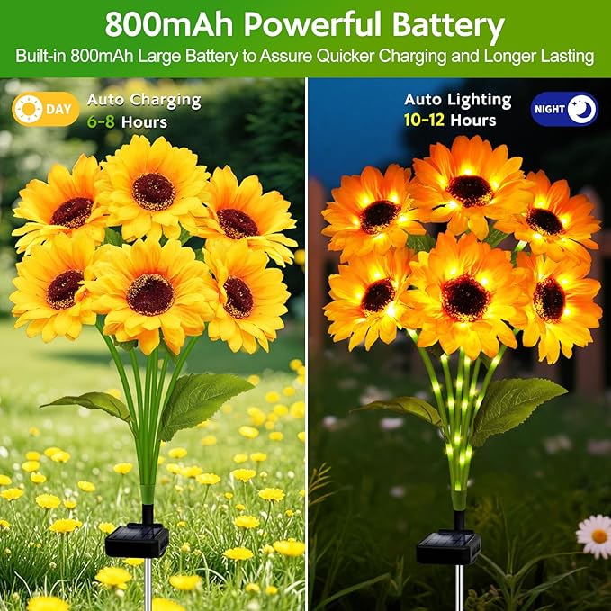 Solar Garden Lights Outdoor, 3 Pack Solar Sunflower Lights with 18 Head 3.4 Inch Flowers, Waterproof Flowers Light Fall Thanksgiving Decorations for Garden Yard Patio Backyard, Gifts for Mom Women