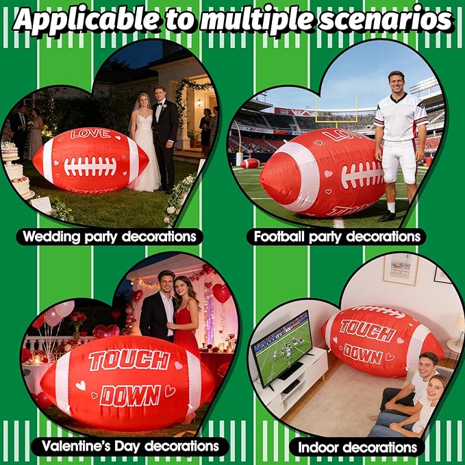 5FT Valentines Day Red Football Inflatable,Large Outdoor Blow Up Football Yard Decoration with Built-in LED Light for Football Lover Player Valentine Wedding House Living Room Garden Lawn Party Decor