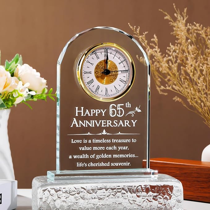 YWHL 65th Wedding Anniversary Quartz Clock Gifts for Parents Grandparents, 65 Years Anniversary Clock Keepsake for Couple, Happy 65th Anniversary Party Decoration (Battery not Included)