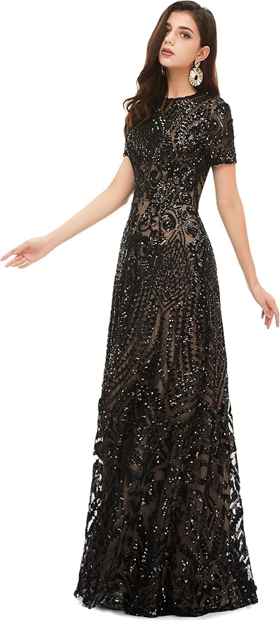 Women's Double V-Neck Sequins Lace-up Mermaid Evening Dress