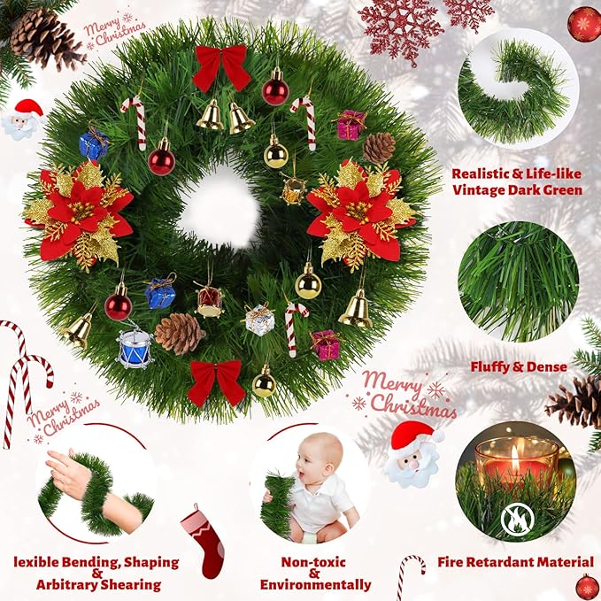 5 Pack 250FT Christmas Garland Flower for Christmas and Non-Lit Soft Greenery Holiday Decor for Outdoor Indoor Artificial Christmas Twist Garland Home Artificial Greenery Wedding Party Decoration