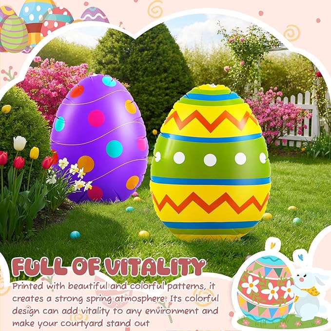 Liliful 2 Pcs 40inch Giant Easter Inflatables PVC Decorations Standing Blow up Colorful Easter Egg Rabbit Bunny Outdoor Decor for Holiday Party Yard Indoor Outdoor Garden Lawn(Polka Dot)