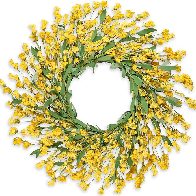 Artgar Front Door Wreath 26 Inch Spring/Summer Wreaths for Front Door, Front Door Wreaths for All Seasons for Indoor Outdoor Home Office Wall Window Wedding Farmhouse Decor (Yellow)