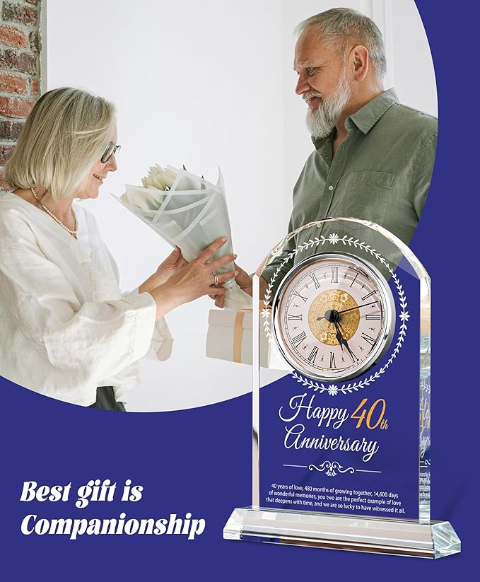 40th Wedding Anniversary Crystal Quartz Clock,40 Years of Marriage Gift,Happy Ruby Anniversary Decoration Gift,for Parents,Grandparents,Couple