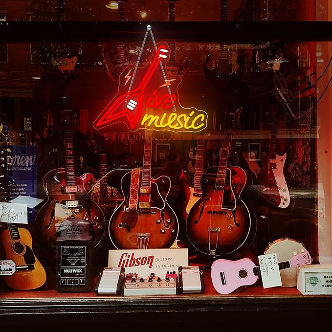 NOSUN Guitar Neon Sign Live Music Neon Wall Sign Decor for Bedroom Living Room Man Cave Music Studio Gift for Guitar Players Guitarists Lovers