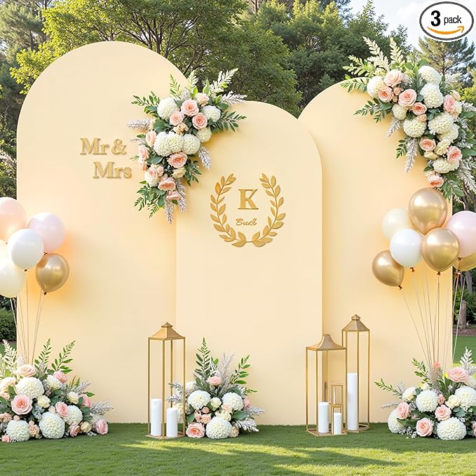 Champagne Arch Covers 3 Set - 6.6FT, 7.2FT, 8FT Arch Backdrop Cover Spandex Fitted Wedding Arch Stand Covers for Bridal Shower Wedding Baby Shower Birthday Party Banquet Photo Background Decorations