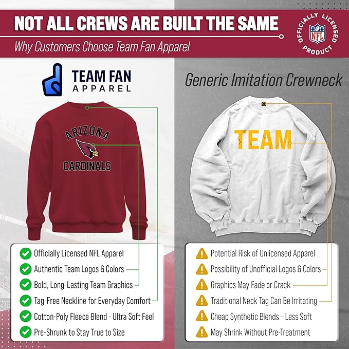 Team Fan Apparel NFL Adult Gameday Football Crewneck Sweatshirt - Cotton Blend - Stay warm, comfortable & stylish on game day
