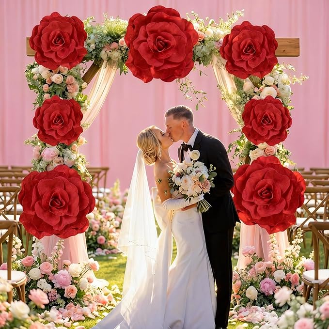 Norme 3 Pcs Valentine Giant Artificial Flowers Decoration 16, 20, 24 Inch Large Rose Petals Giant Flowers Large Red Rose for Wedding, Home Decor, Anniversary Birthday Valentine's Day