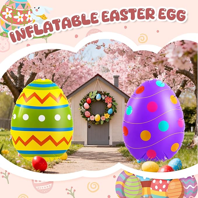 Liliful 2 Pcs 40inch Giant Easter Inflatables PVC Decorations Standing Blow up Colorful Easter Egg Rabbit Bunny Outdoor Decor for Holiday Party Yard Indoor Outdoor Garden Lawn(Polka Dot)