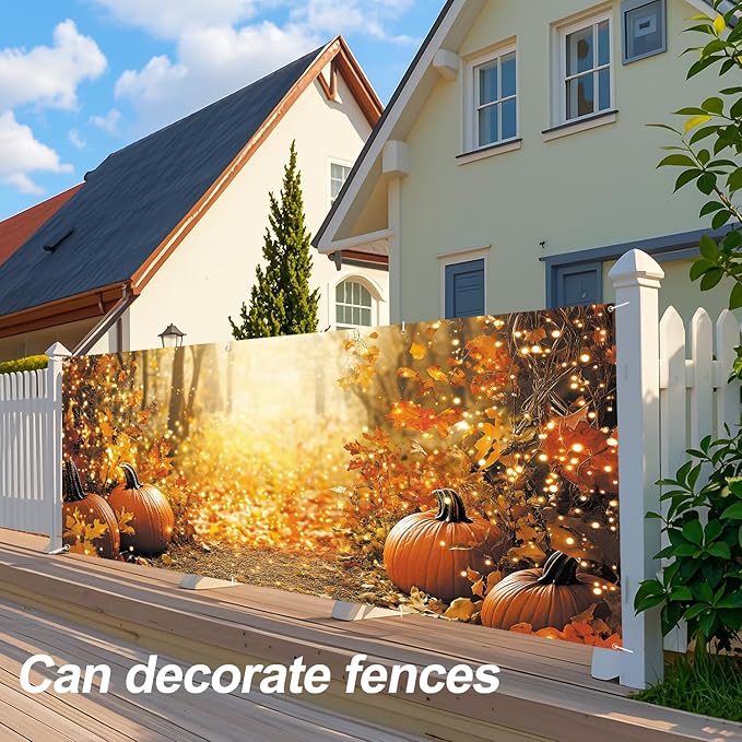 ANNA QUEEN Autumn Glow Pumpkin Garage Door Banner 6 x 13FT, Fall Forest Path with Lights for Spring Easter Parties Christian Home Decor, Outdoor Garage Decoration for Halloween Parties Home Decor