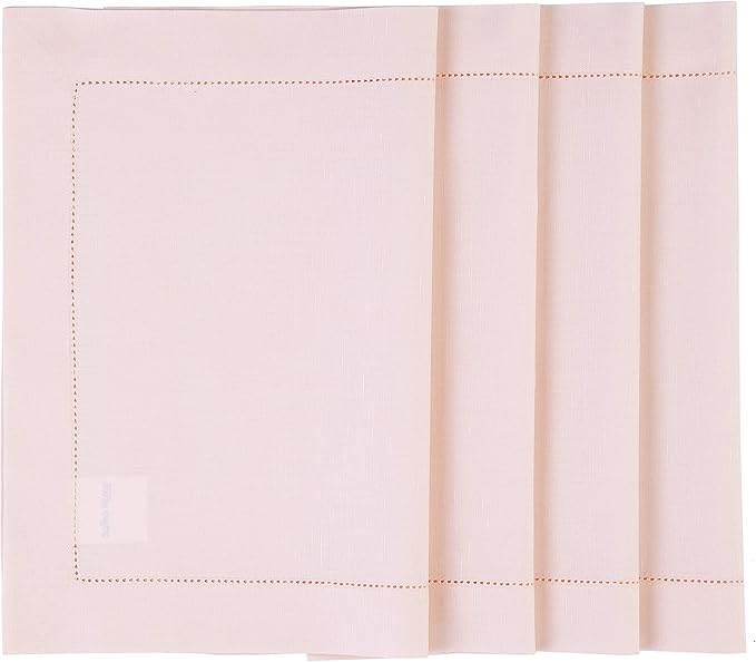 Solino Home Pink Placemats Set of 4 - Cotton Linen Hemstitch Placemats 14 x 19 Inch for Valentines, Spring, Easter