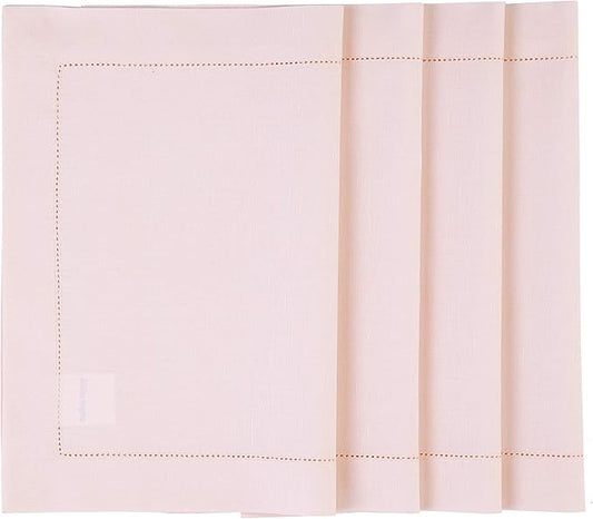 Solino Home Pink Placemats Set of 4 - Cotton Linen Hemstitch Placemats 14 x 19 Inch for Valentines, Spring, Easter