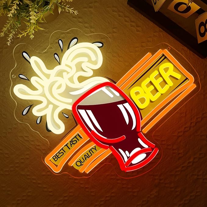 Beer Led Neon Light Sign, Beer Bar Neon Signs for Wall Decor Man Cave Light Up Sign for Home Bar Bedroom Pub Bistro Party Gift Dimmable USB Powered(15"*12.6")