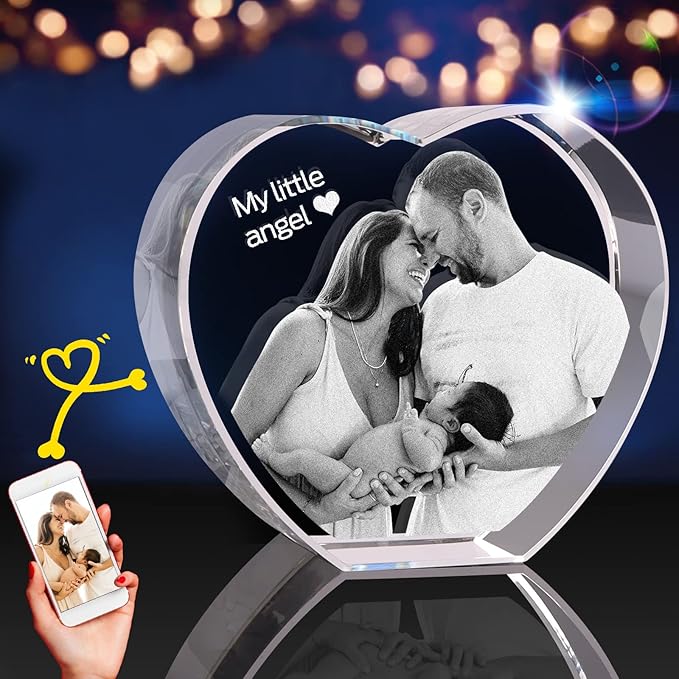 3D Crystal Photo, Personalized Valentine’s Day Gift. Custom Gifts for Wife, Her, Him, Husband, Mom and Dad. Custom Picture Gifts for Anniversary and Birthday. Romantic Crystal Photo Keepsake (Medium Heart）
