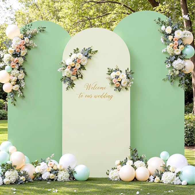 Sage Green Beige Arch Backdrop Cover 7.2FT 6.6FT 6FT Wedding Arch Covers Set of 3 Spandex Fitted Fabric Backdrops Double-Color Arch Covers Stretchy Backdrop for Party Baby Shower Birthday Decoration