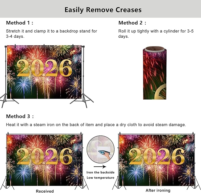 YongFoto 2026 Happy New Year Backdrop 10x7ft Glorious Night Sky Fireworks Photography Background Christmas Night Festival Carnival Family Party Banquet Decor Banner Photoshoot Wallpaper Photo Booth