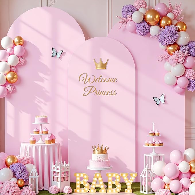 Pale Pink Arch Cover 3 Set - 4FT, 5FT, 6FT Arch Backdrop Cover Spandex Fitted Baby Shower Arch Stand Covers for Girls Birthday Party Wedding Bridal Shower Ceremony Banquet Photo Background Decorations