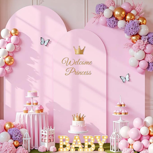 Pale Pink Arch Cover 3 Set - 4FT, 5FT, 6FT Arch Backdrop Cover Spandex Fitted Baby Shower Arch Stand Covers for Girls Birthday Party Wedding Bridal Shower Ceremony Banquet Photo Background Decorations