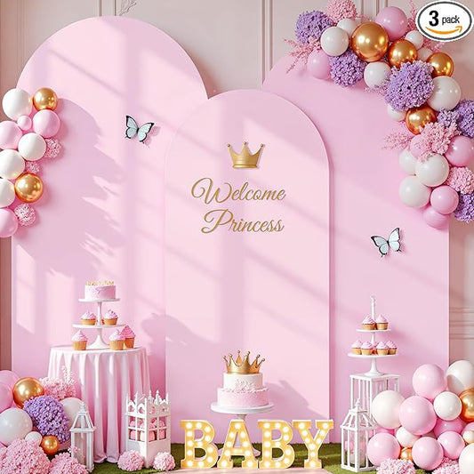 Pale Pink Arch Cover 3 Set - 6FT, 6.6FT, 7.2FT Arch Backdrop Cover Spandex Fitted Baby Shower Arch Stand Covers for Girls Birthday Party Wedding Bridal Shower Banquet Photo Background Decorations