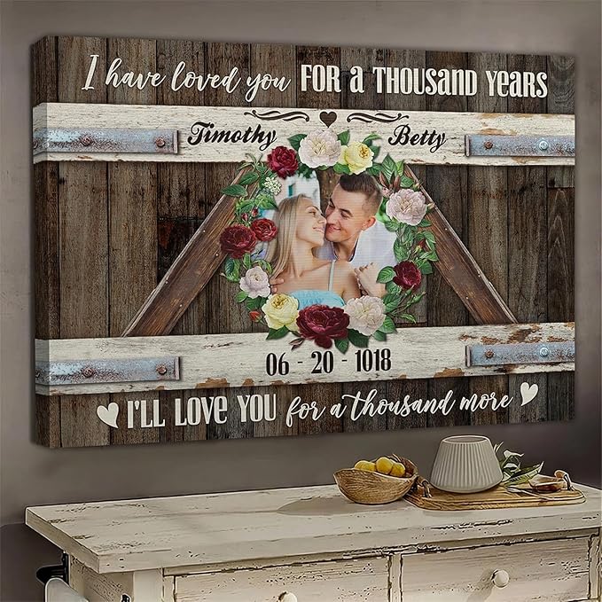 Dem Canvas Personalized Couple Canvas Prints, Custom Love Photo And Name, Love You For A Thousand More, Wedding Gifts For Couple Anniversary Engagement Gift For Couples
