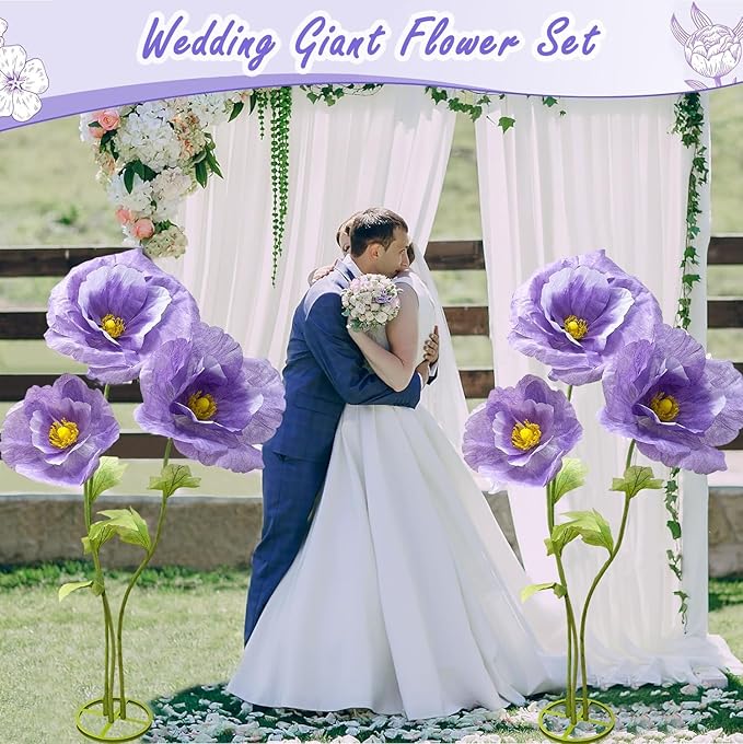 Giant Purple Artificial Hydrangea Flowers, 3Pack Large Fake Paper Flower for Decoration, No Fading 6.1Ft Tall Artificial Silk Flower Party Banquet Background Decor for Indoor Outdoors Large Bouquet