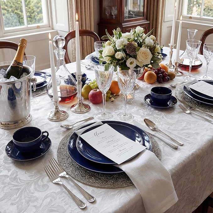 KIRE 200PCS Blue Plastic Plates with Silver Rim - Navy Blue Plastic Plates Include 100 Dinner & Dessert Plate - Heavy Duty Dark Blue Disposable Plate for Hanukkah/Parties/Wedding